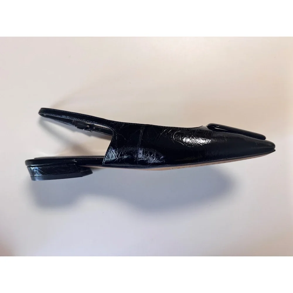 Vince Camuto Savvy Jet‎ Black Patent Croc Slingback Heels Shoes Size 5.5M